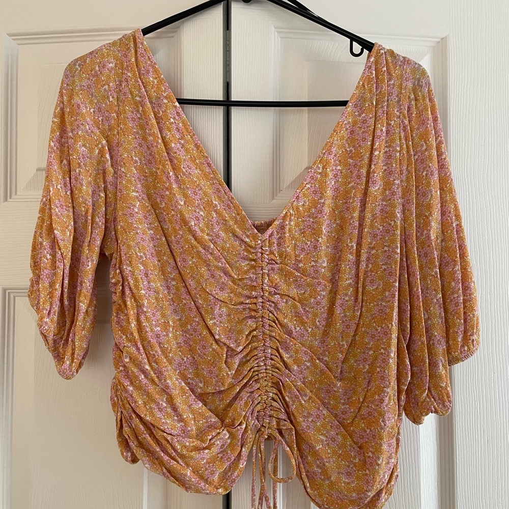 H&M Floral Ruched Blouse - Yellow and Pink
